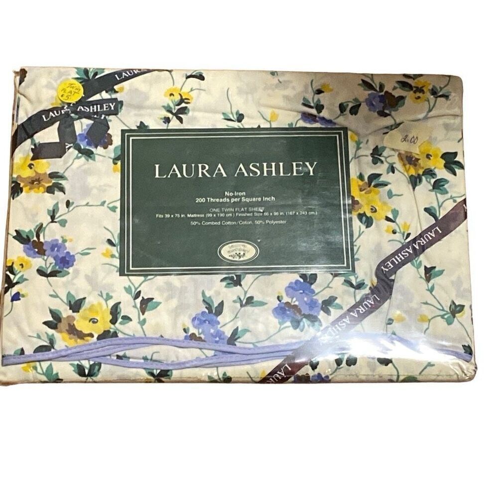 Vintage Laura Ashley Polyanthus Floral Shabby Chic Twin Flat Sheet 200 TC New